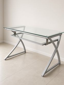 Glass desk with pull out drawer