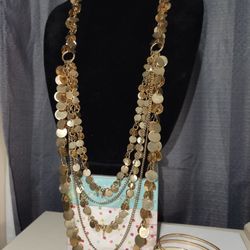 #1732, CHA-CHA VINTAGE GOLD TONE JEWELRY LOT, NECKLACE 15"IN & BRACELETS
