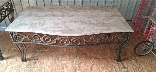 Wrought iron curved Faux  marble top  coffee table