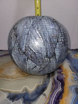 Round mosaic blue abalone shell mother of pearl sphere vase