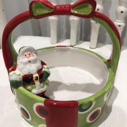 Ceramic Bow Candy Dish With Santa Claus
