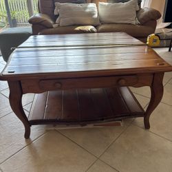 Rustic Solid Pine Coffee Table With Drawer