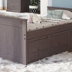 Brand New Grey Twin Size Captains Bed w Trundle Drawers
