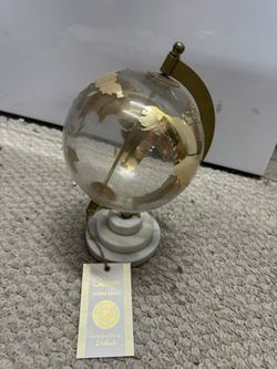 ► Best Offer!! Marble Globe with Marble Base and Tiered Base, 5” x 5” x 11” Gold
