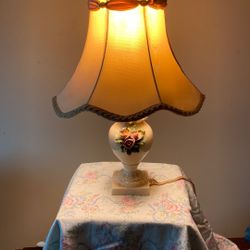 Vintage Antique Porcelain Table Lamp With Floral Accents And Vintage Antique Lamp Shade