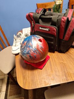 Bowling ball  bag and shoes 7.5