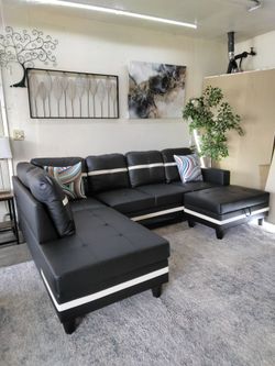 New Black Faux Leather Sectional Couch Free Delivery 🛋️