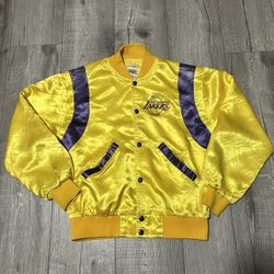 VTG 80s 1987 Los Angeles Lakers Champions Embroidered Satin Bomber Jacket Size L