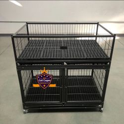 Dog Pet Cage Kennels Size 43” With Divdier Feeding Bowls,trays And Whelp Top New In Box 📦 
