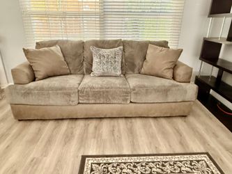 Tan Textured Fabric Three-Seat Sofa