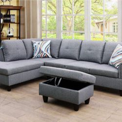 BRAND NEW 3 PIECES SECTIONAL COUCH WITH STORAGE OTTOMAN