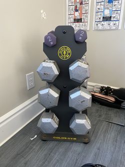 Dumbbells with Gold’s Gym Rack 2x25, 2x20, 2x15 150# Total