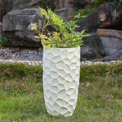 22.4 in. H MgO Fiberclay White Wavy Tall Planter