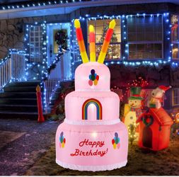 New! Birthday Cake Inflatable for Birthday Party with Candles Lighted, Inflatable Outdoor Holiday Yard Decorations 6 Foot Inflatable Outdoor Blow-Up D