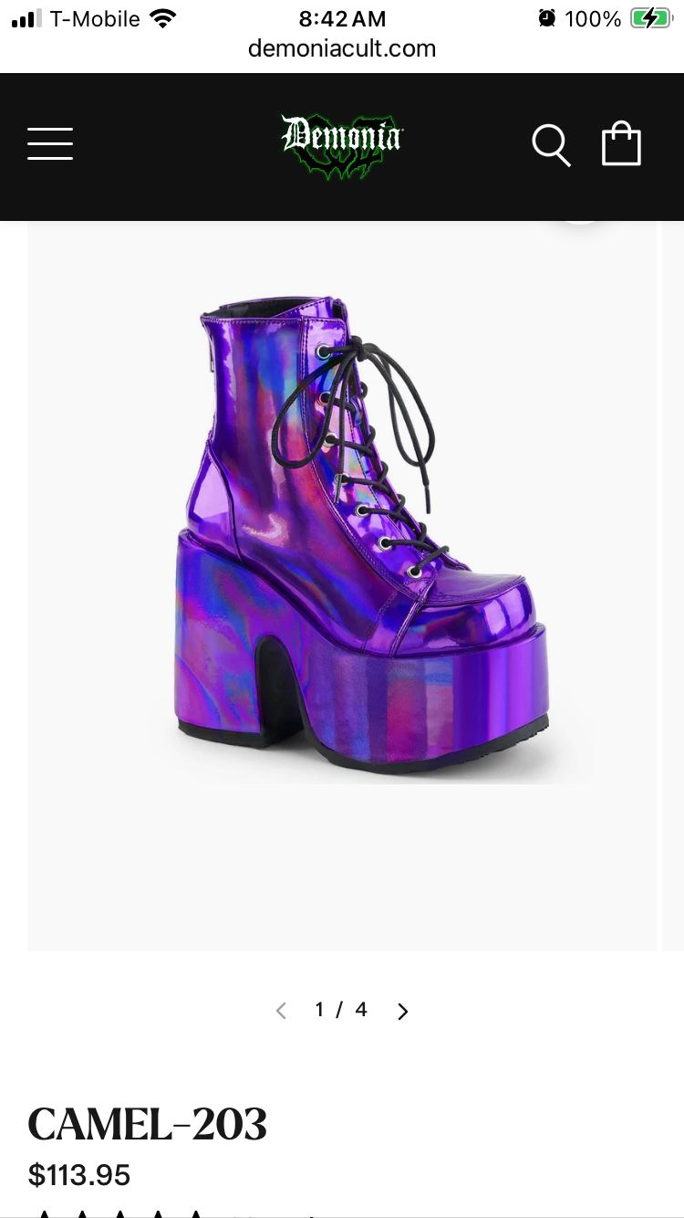 Purple Hologram Vegan Leather Boots Size 10