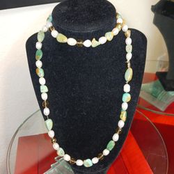 Authentic .585 (14K Yellow Gold Wire And Beads) W/Authentic Vintage:Turquoise /Fresh Water Pearl/Smokey Quarts  
