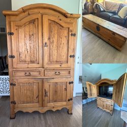 Mexican Pine Armoire + Storage Trunk (Solid Wood Set)