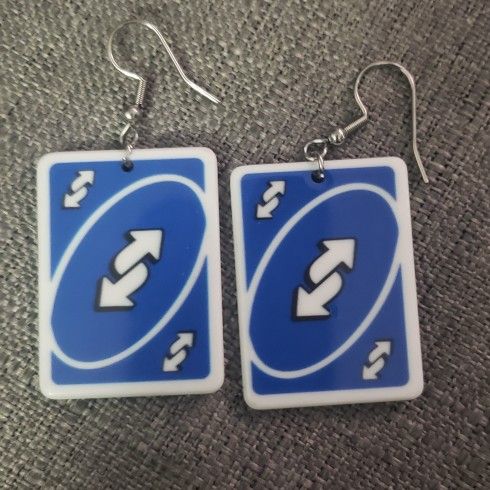 Blue Uno Reverse Card Custom Earrings