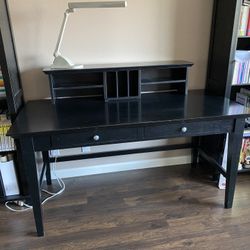 Black Solid Wood Desk And Hutch
