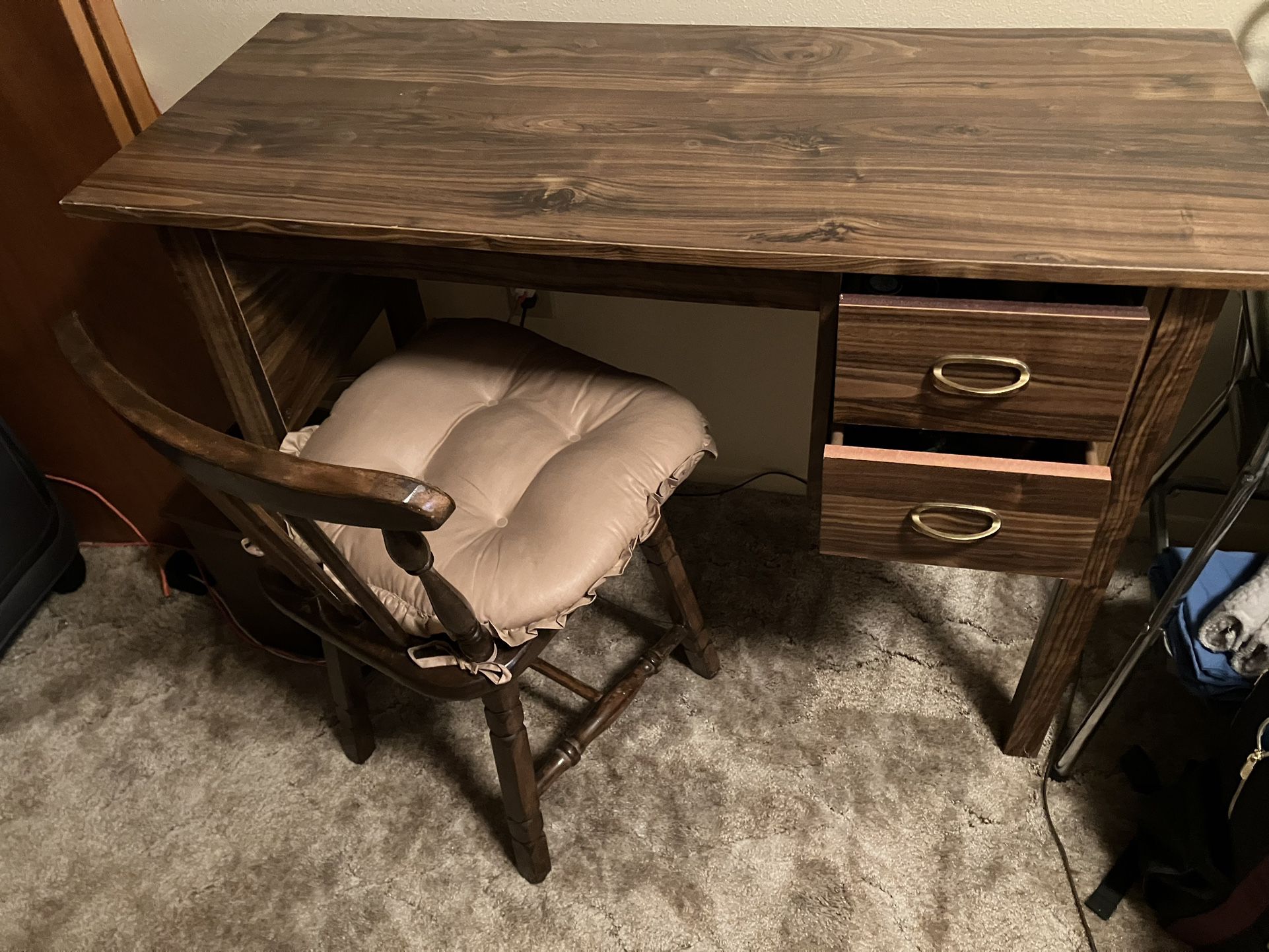 Dark Wood Desk/Sewing Table & Chair