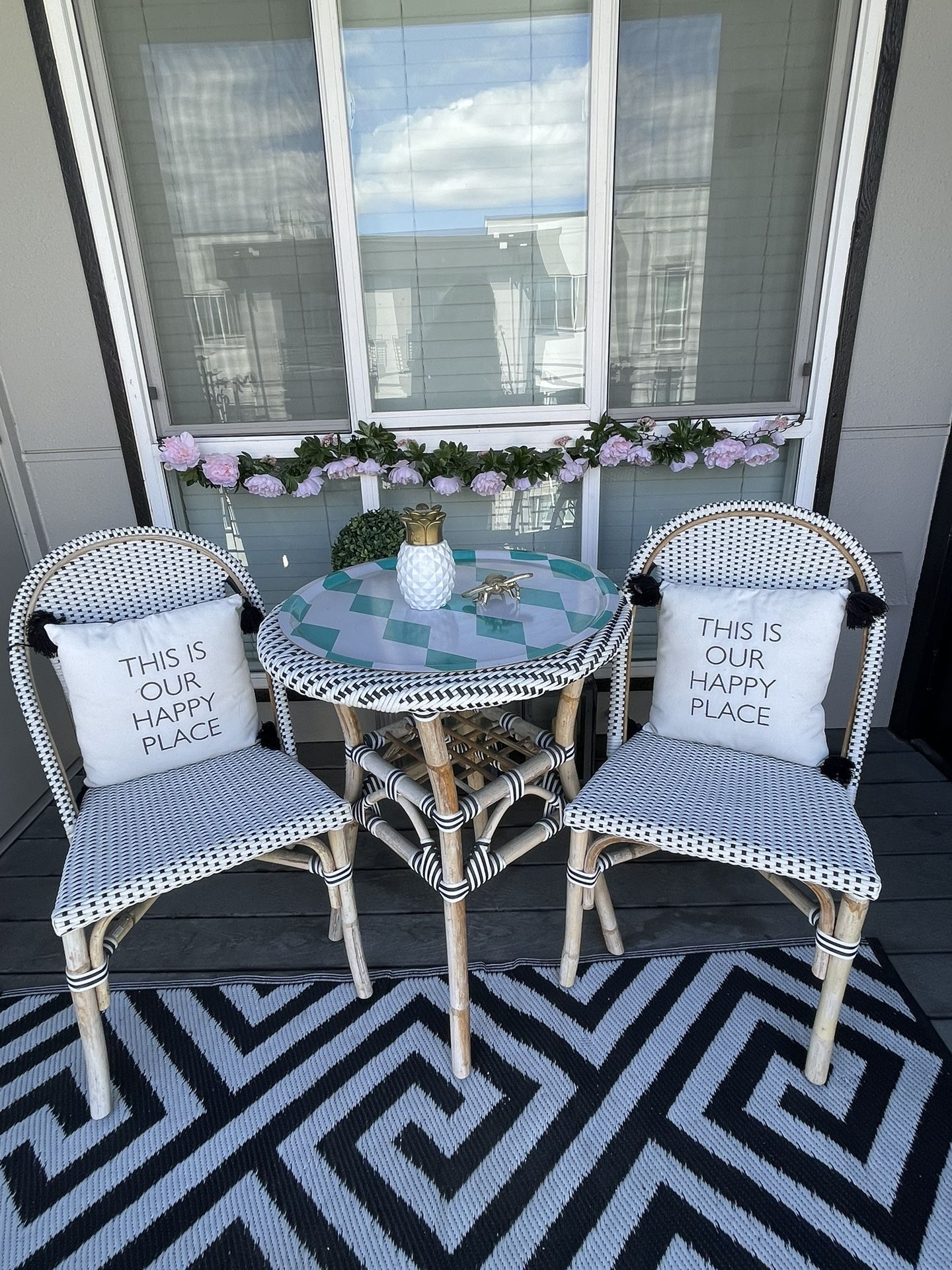 Natural Rattan Bistro Set With 2 Chairs And Table