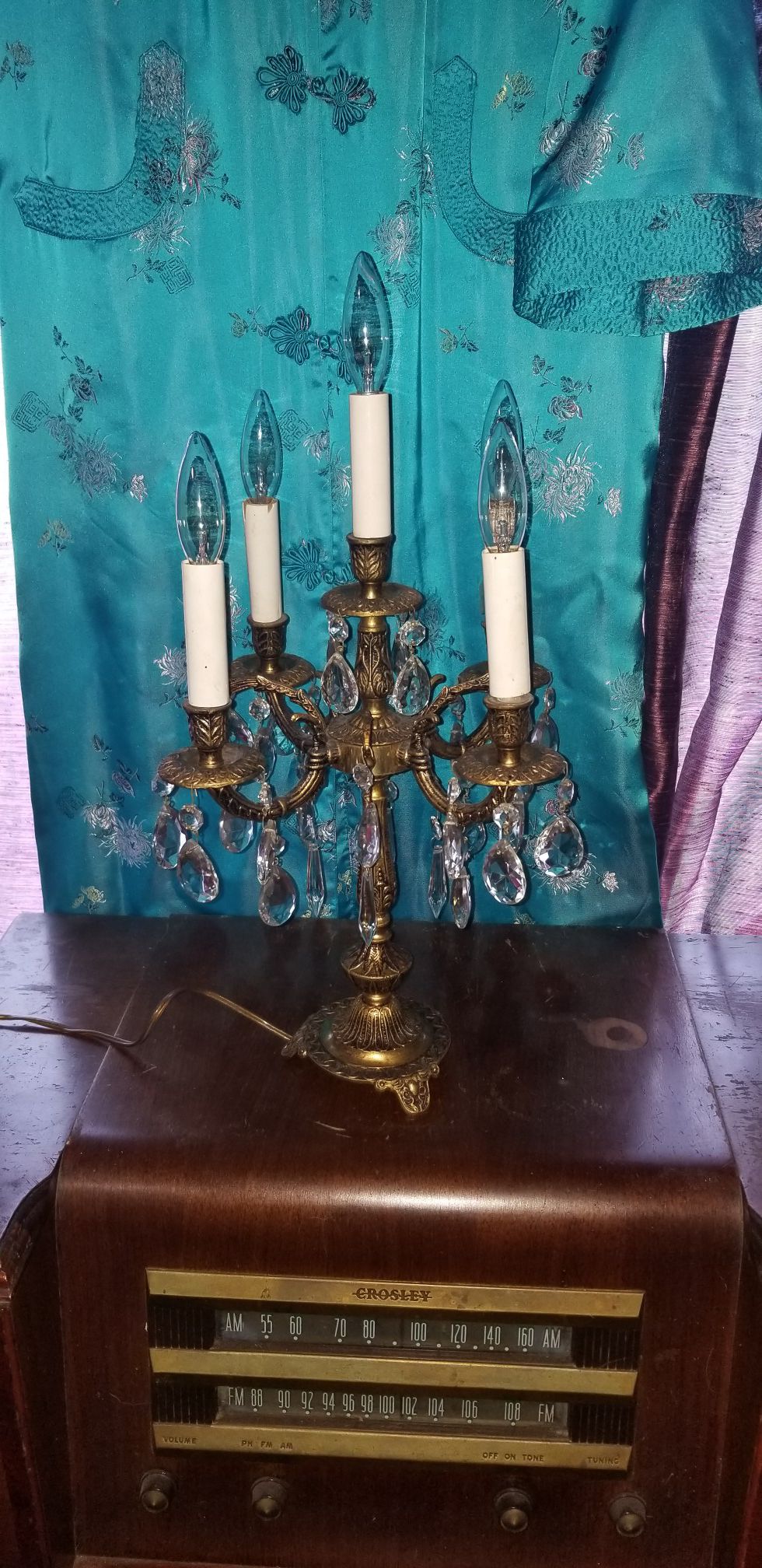 Antique Brass & Crystal Chandelier Lamp $60