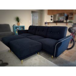 Blue Couch with Ottomans