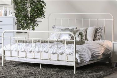 Brand New White Solid Metal Eastern King Bed Frame (Available in California King)