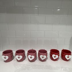 Set of 6 Ceramic Heart Planters – Pink & Red – Great for Succulents or Decor