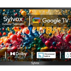 SYLVOX Smart Outdoor TV, 43 inch Outdoor Television Upgraded Google TV, 4K Weatherproof Outside TV, IP55 Waterproof, Google Assistant, Chromecast, 100