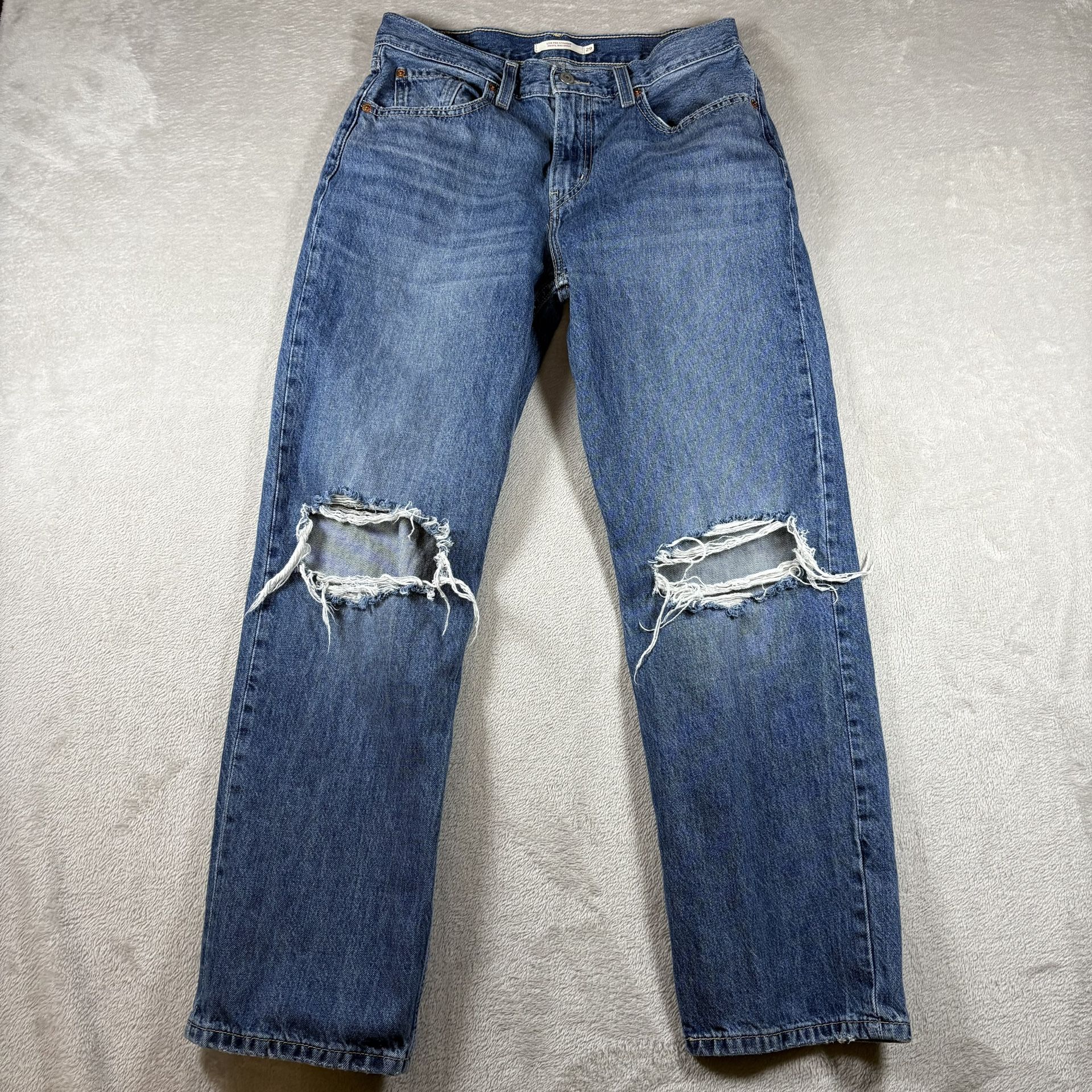 Levi's Women's Denim Jeans Size 29 Blue Low Pro Straight Ripped Knees #3546