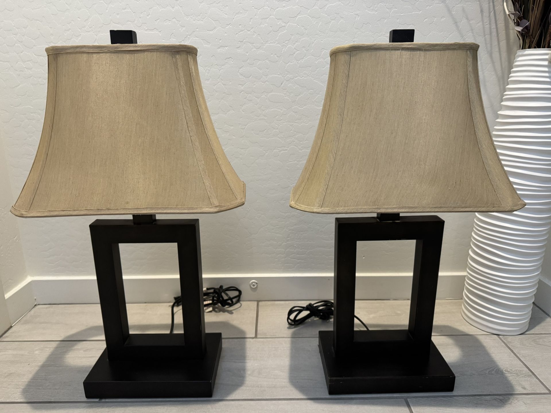 Two Brown Metal Table Lamps