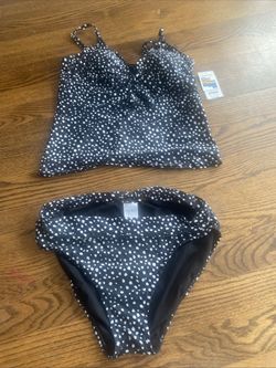 Time & Tru Junior Black Polka Dot Tankini and Bottoms M 8/10 New w/Tags