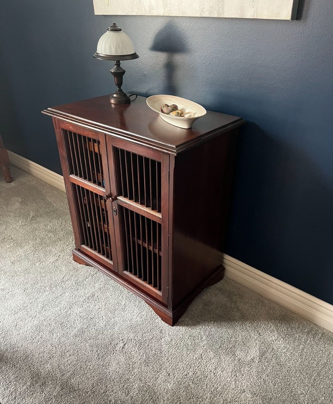 POTTERY BARN SOLID WOOD WINE OR LIQUOR CABINET / SIDEBOARD / BUFFET - GLASSWARE STORAGE WITH SHELVES & WINE RACKS