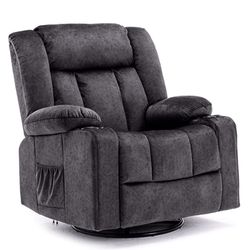 Dark Gray Fabric Swivel Recliner Chair
