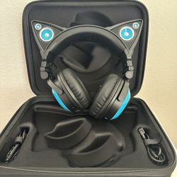 Brookstone Blue Wired Cat Ear Headphones with Speakers
