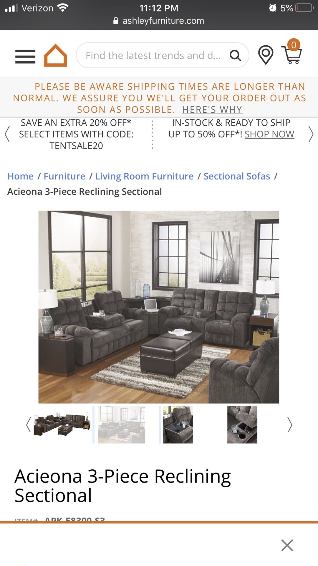 3-piece reclining sectional from Ashley’s Furniture