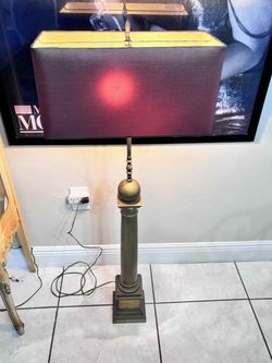 Antique Brass Floor Lamp Rectangular Shade 48”H