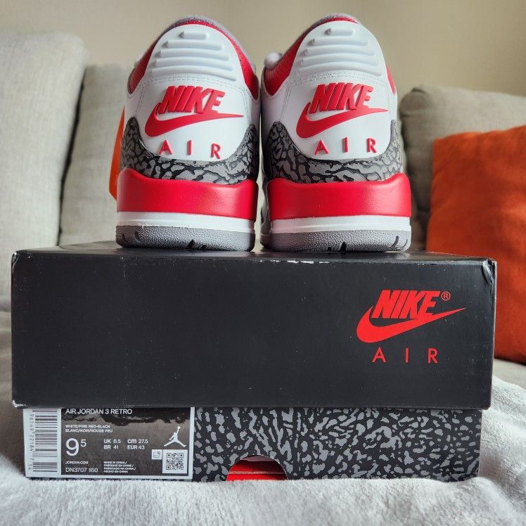 JORDAN 3 RETRO 'NIKE AIR' FIRE RED 🔥SIZE 9.5