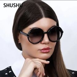 A63 2023 New Vintage Oversized Round Women Sunglasses Fashion Brand Design Simple Oversized Sunvisors Anti UV Sun Glasses UV400