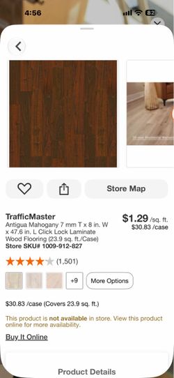 TrafficMaster Antigua Mahogany 7 mm T × 8 in. W × 47.6 in. L Click Lock Laminate Wood Flooring (23.9 sq. ft./Case)