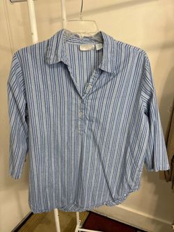 Company One Striped Popover Blouse Metallic Lurex Accent Blue White Women's 2X