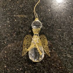 Vintage 90's Acrylic Clear Prism Angel Christmas Ornament Gold Filigree Wings