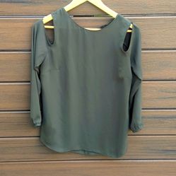 Ann Taylor Forest Green Cut Out Long Sleeve Blouse -size S Excellent Condition 