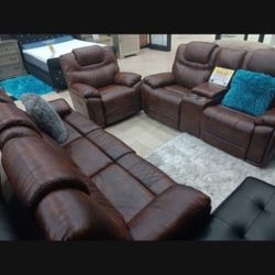 *Weekend Special!!!*---Stellar Santiago Brown Leather Reclining Sets---Now $1499!!!---Delivery And Financing🤠