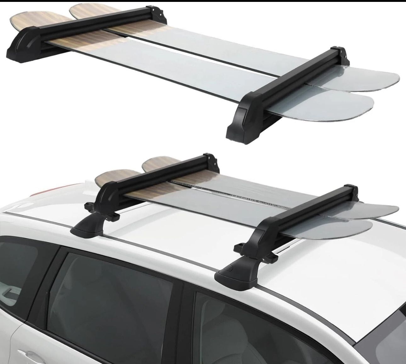 Ski Rack for Roof Rack, Extended Version Aluminum Snowboard with Key Black-AS IS