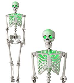5 ft Sound Activated  life size posable Skeleton - Eyes and chest light up green