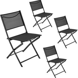Patio Portable Dining Chairs Set of 4 with Metal Frame, Outdoor Metal Folding Chairs with Backrests for Camping, Lawn, Yard, Beach, Black