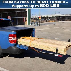 Truck Bed Extender Hitch Mount, 2-in-1 Adjustable Extension Rack with Reflective Tapes & Hitch Stabilizer, 800lbs Heavy Duty Carbon Steel for Pickup T