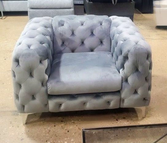 New 3 Piece Grey Chesterfield Button Tufted Sofa Loveseat and Chair - Must See!